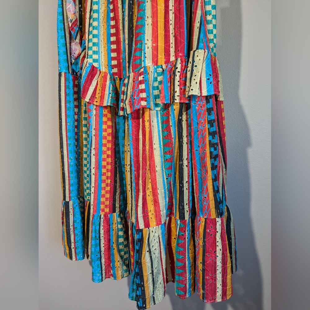 Anthropologie Verb Rainbow Vertical Stripe Ruffle Wrap Skirt M - Picture 11 of 16
